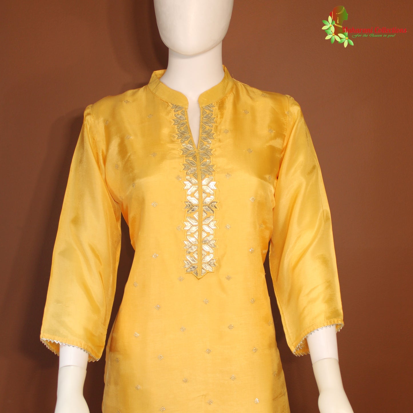 Maharani's Silk Palazzo Suit Set - Yellow (L)