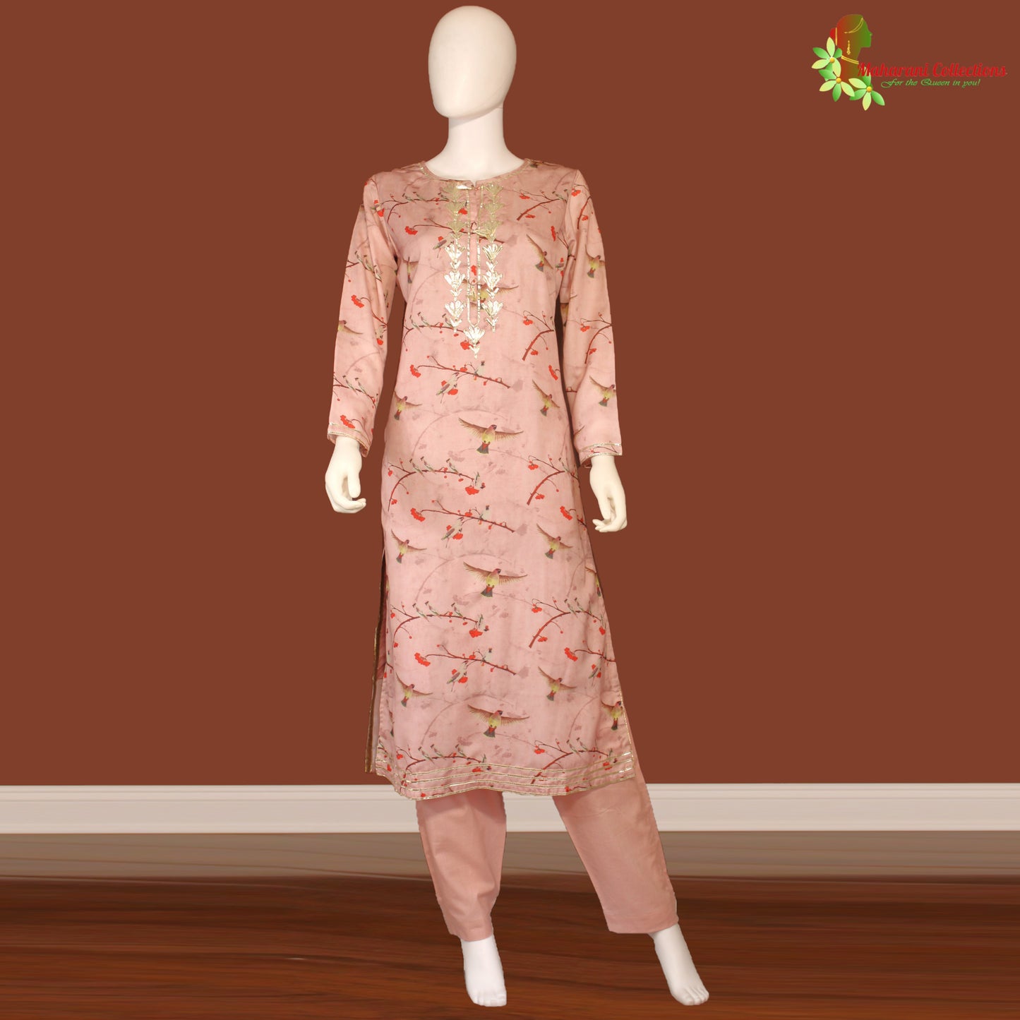 Maharani's Pant Suit Set - Peach (M) - Soft Silk
