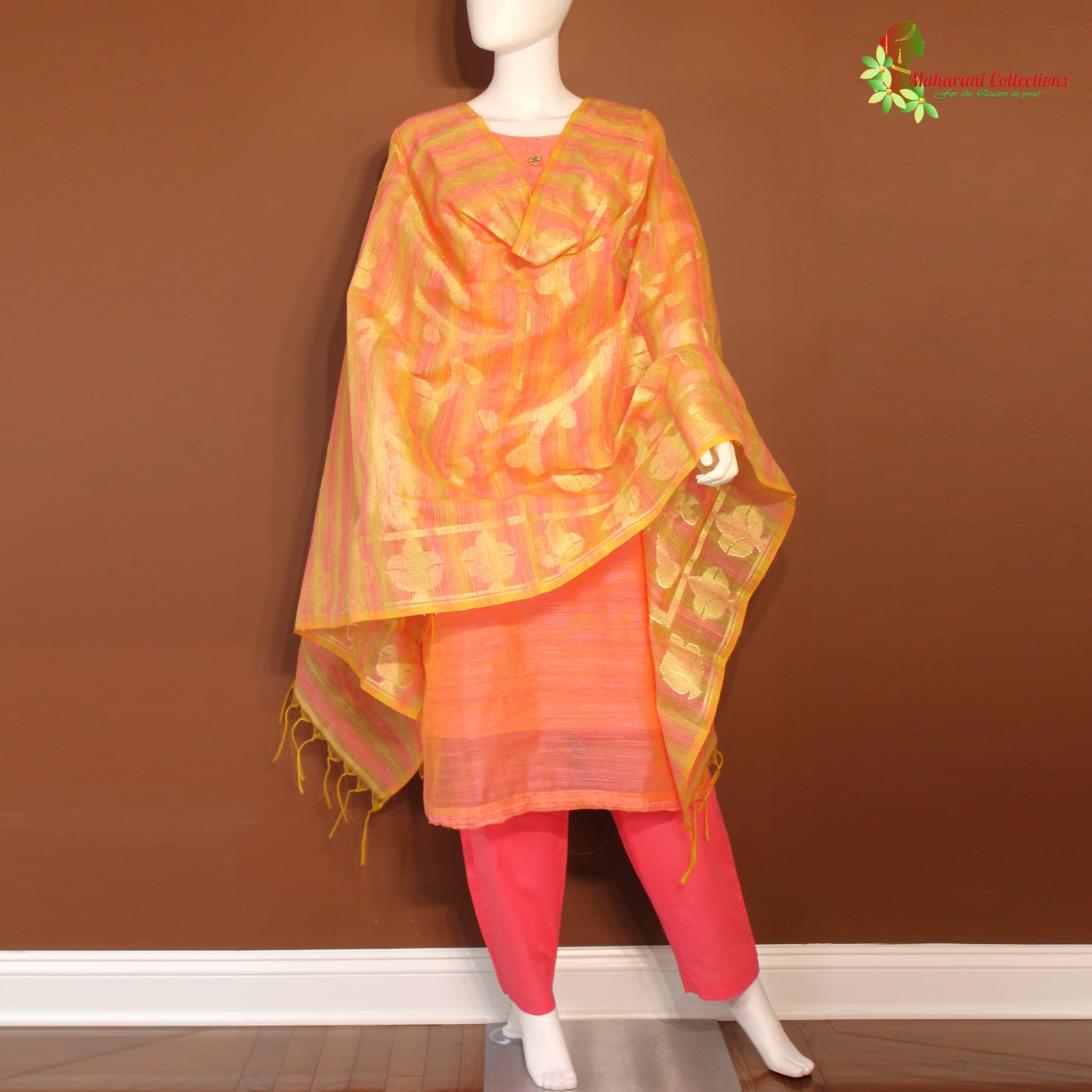 Maharani's Designer Silk Pant Suit Set - Orange (M)