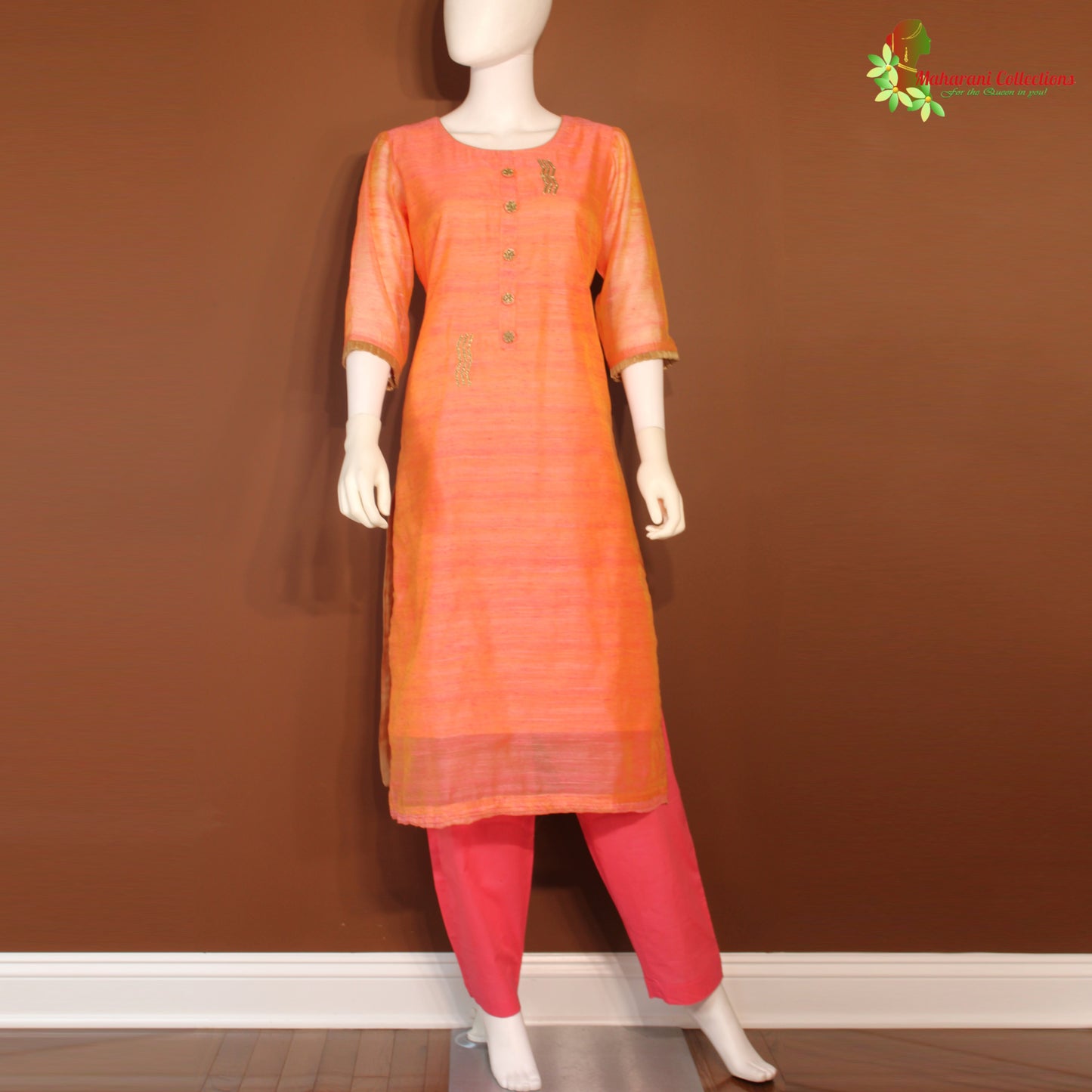 Maharani's Designer Silk Pant Suit Set - Orange (M)