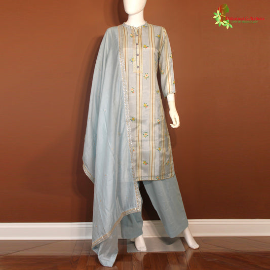 Maharani's Silk Palazzo Suit Set - Silver Grey (L)