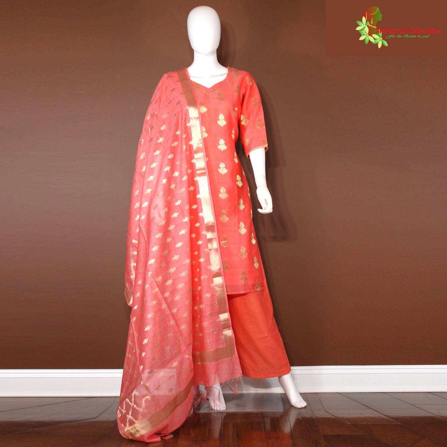Maharani's Silk Palazzo Suit Set - Coral Pink (M)