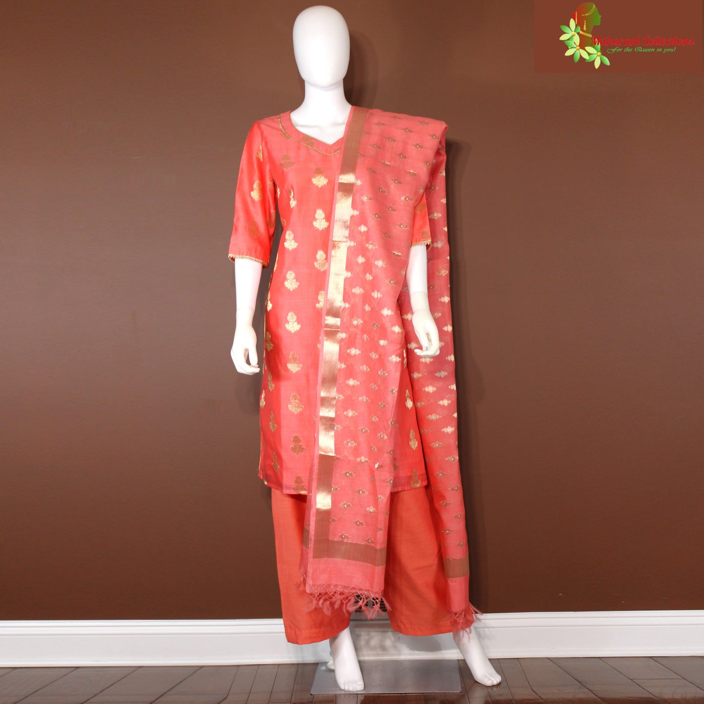 Maharani's Silk Palazzo Suit Set - Coral Pink (M)