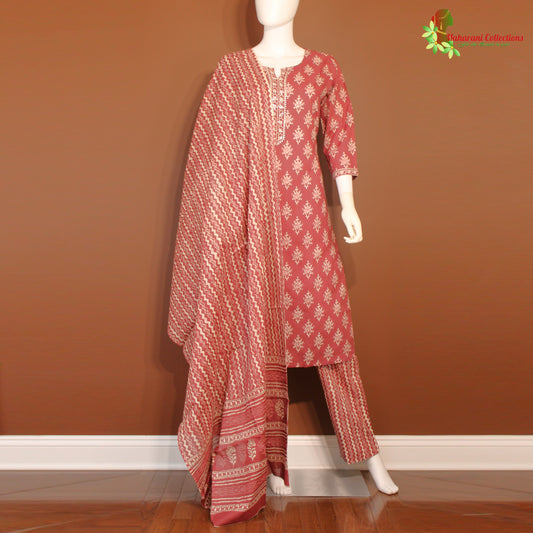 Maharani's Soft Cotton Palazzo Suit Set - Maroon (XL)