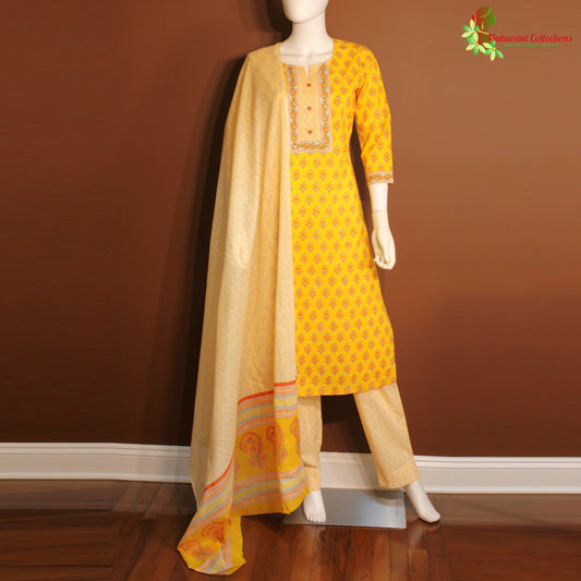 Maharani's Pure Cotton Palazzo Suit Set - Yellow (L)
