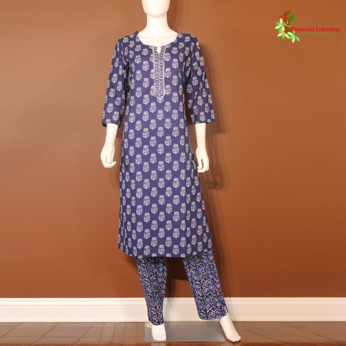 Maharani's Soft Cotton Pant Suit Set - Blue (L)