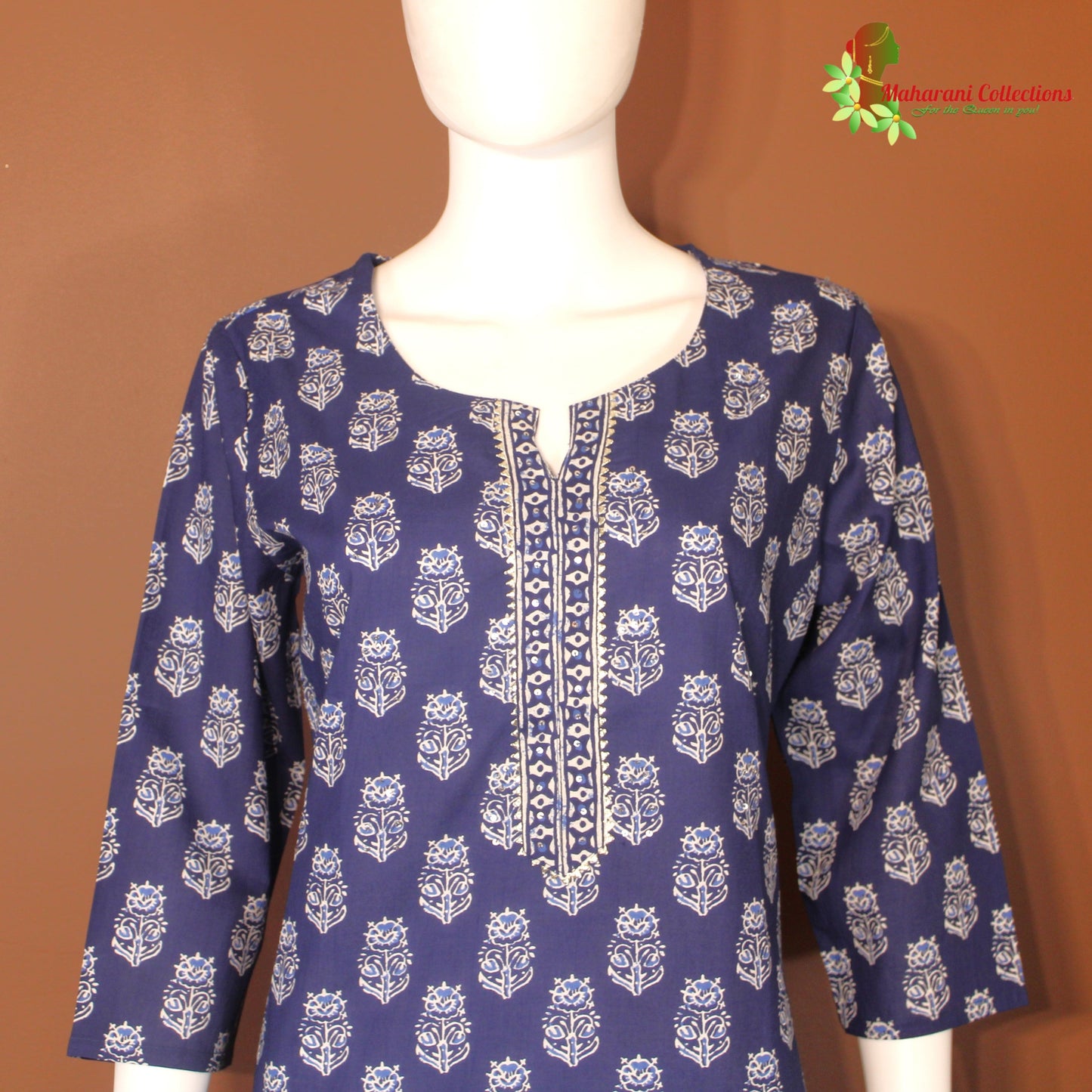 Maharani's Soft Cotton Pant Suit Set - Blue (L)