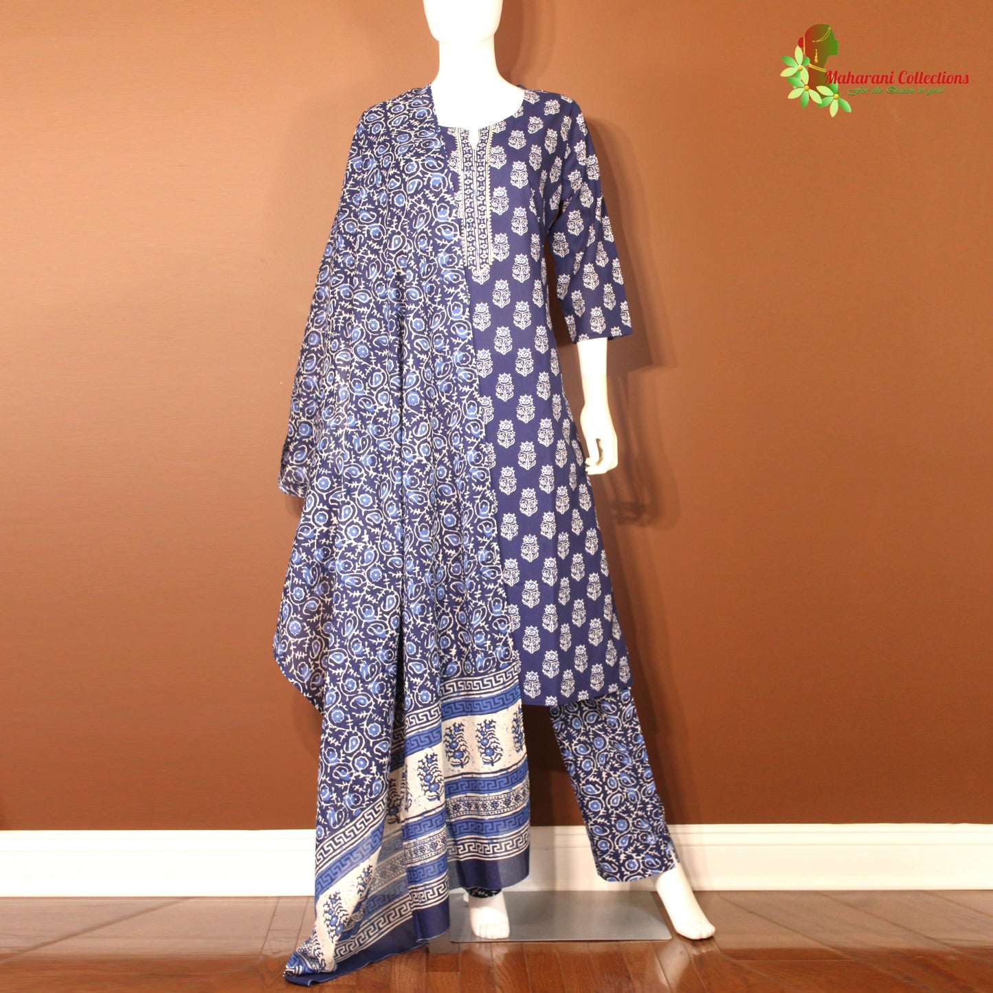Maharani's Soft Cotton Pant Suit Set - Blue (M)
