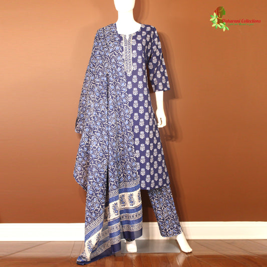 Maharani's Soft Cotton Pant Suit Set - Blue (M)