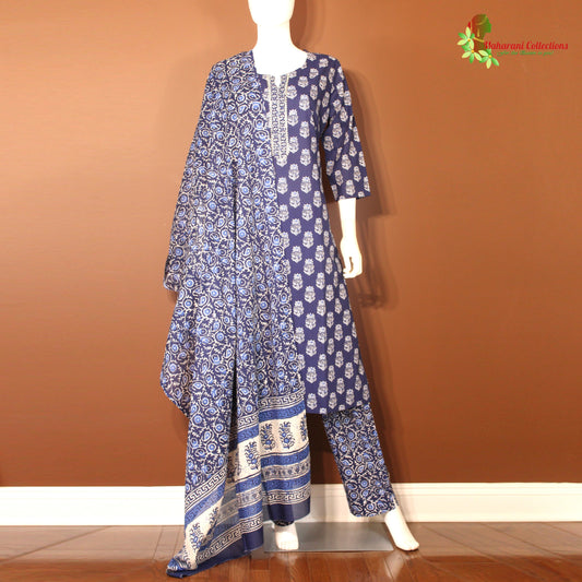 Maharani's Soft Cotton Pant Suit Set - Blue (L)
