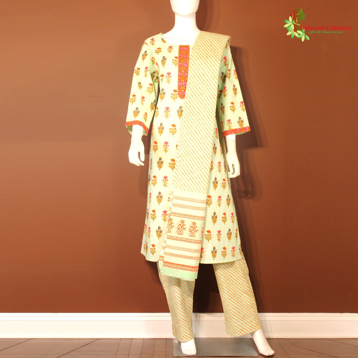 Maharani's Soft Cotton Palazzo Suit Set - Sea Green (M)