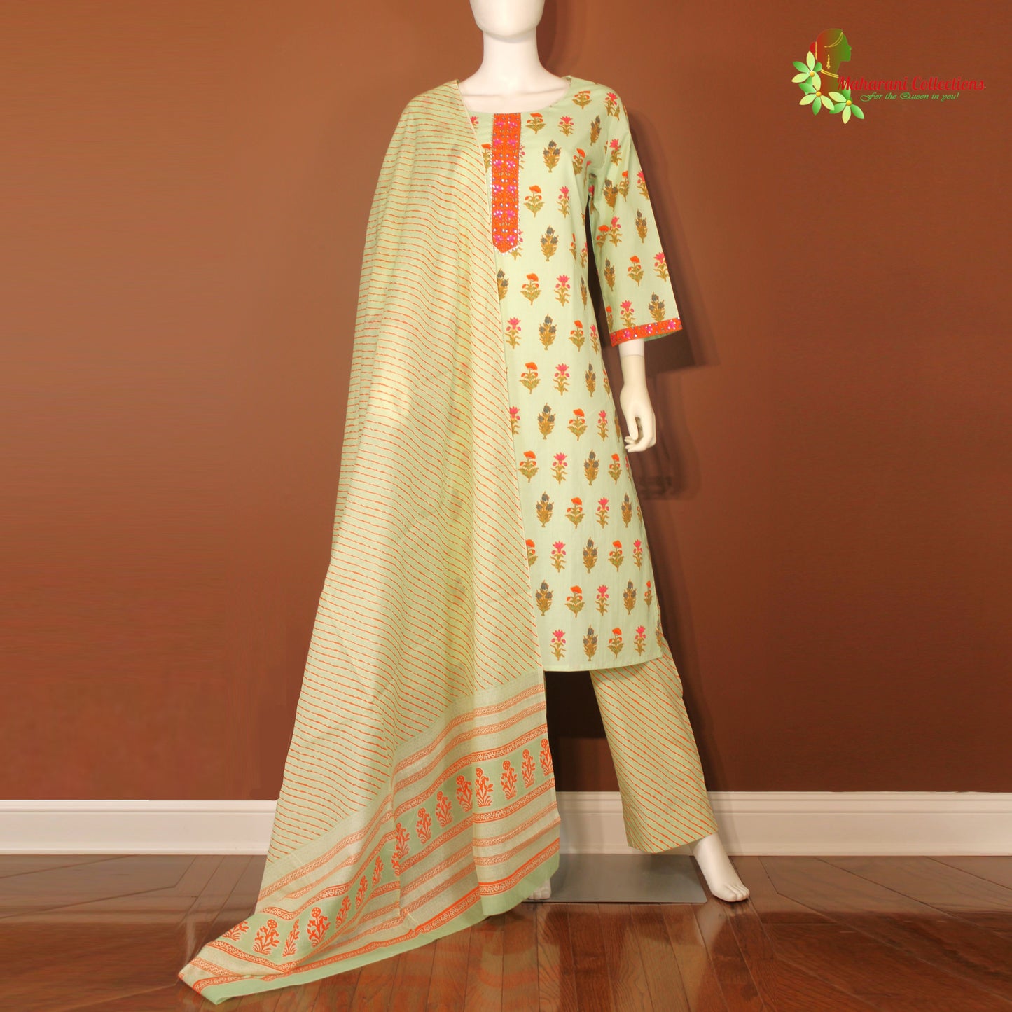 Maharani's Soft Cotton Palazzo Suit Set - Sea Green (M)
