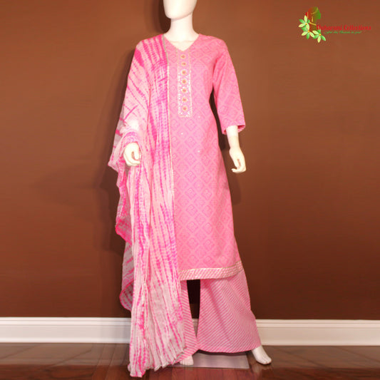 Maharani's Soft Cotton Palazzo Suit Set - Pink (L)