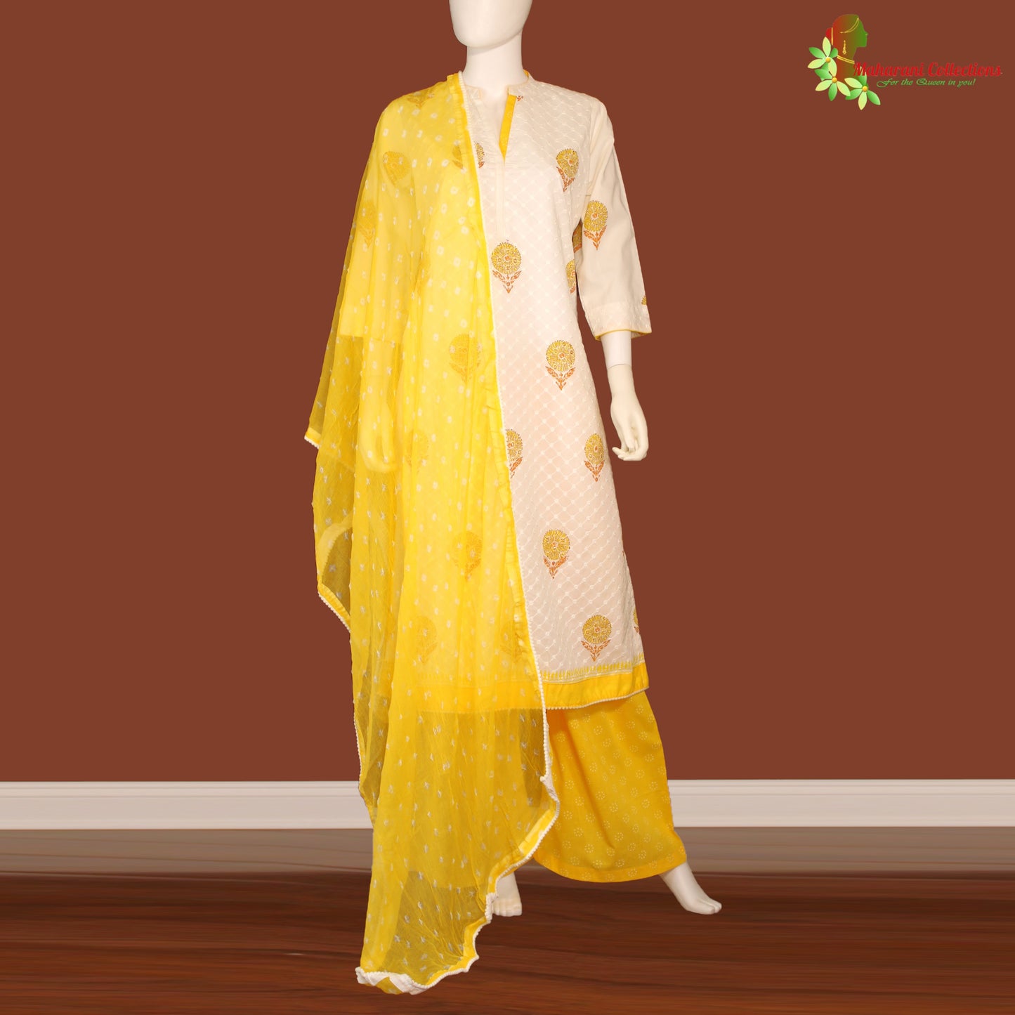 Maharani's Palazzo Suit Set - White (L) - Soft Cotton