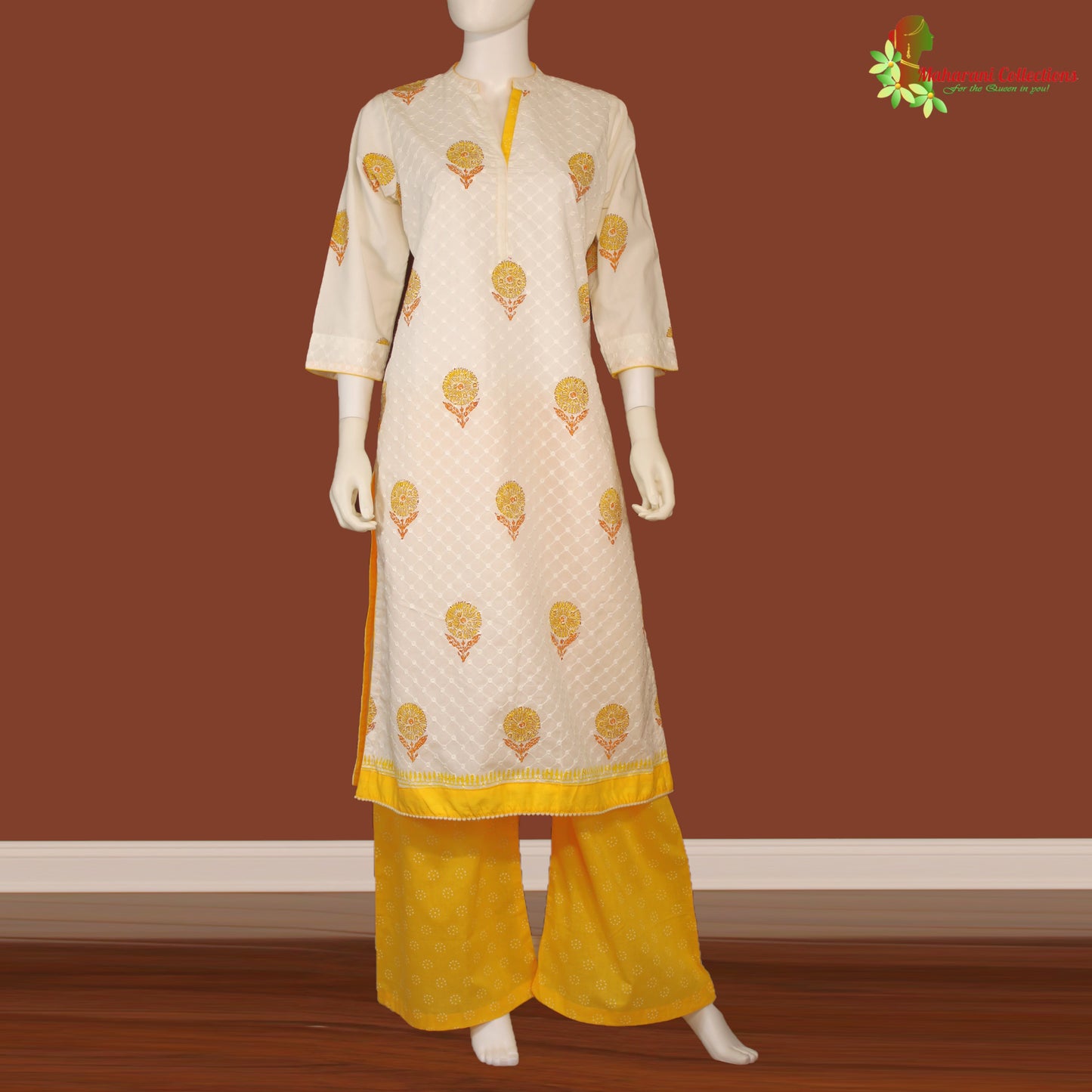 Maharani's Palazzo Suit Set - White (L) - Soft Cotton