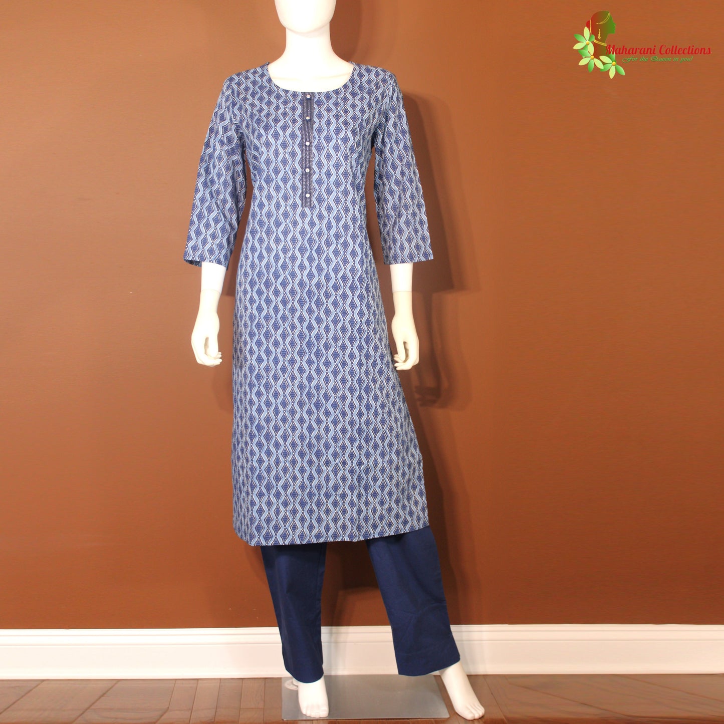 Maharani's Pure Cotton Pant Suit - Navy Blue (S)