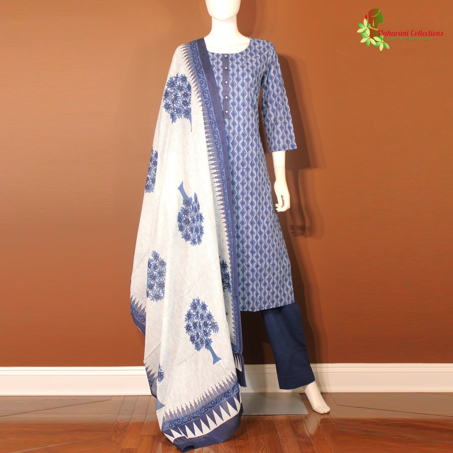 Maharani's Pure Cotton Pant Suit - Navy Blue (S)