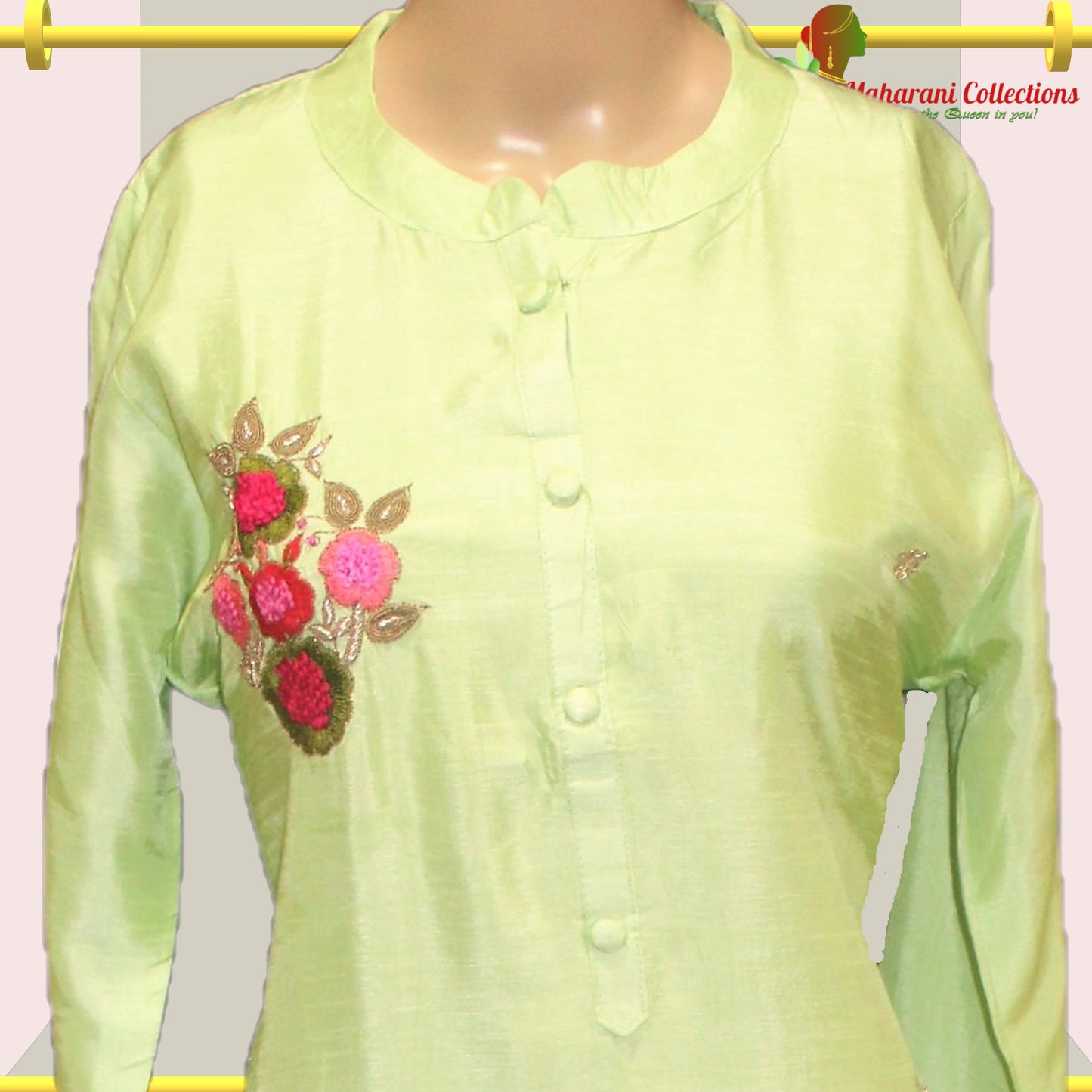 Pure Chanderi Silk Kurta Top - Pear Green (M)