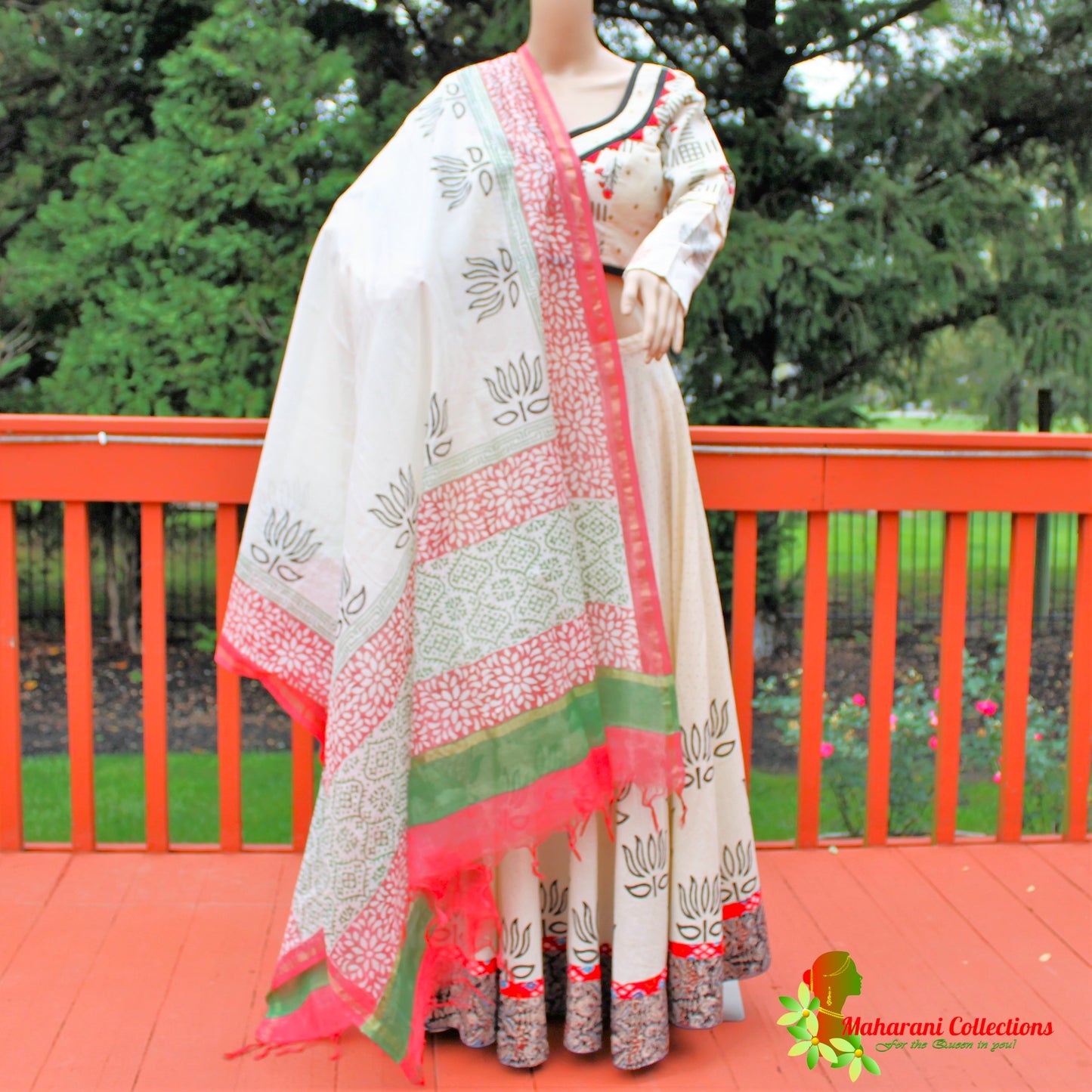 Maharani's Festive Chania Choli with Dupatta - Cream (M)