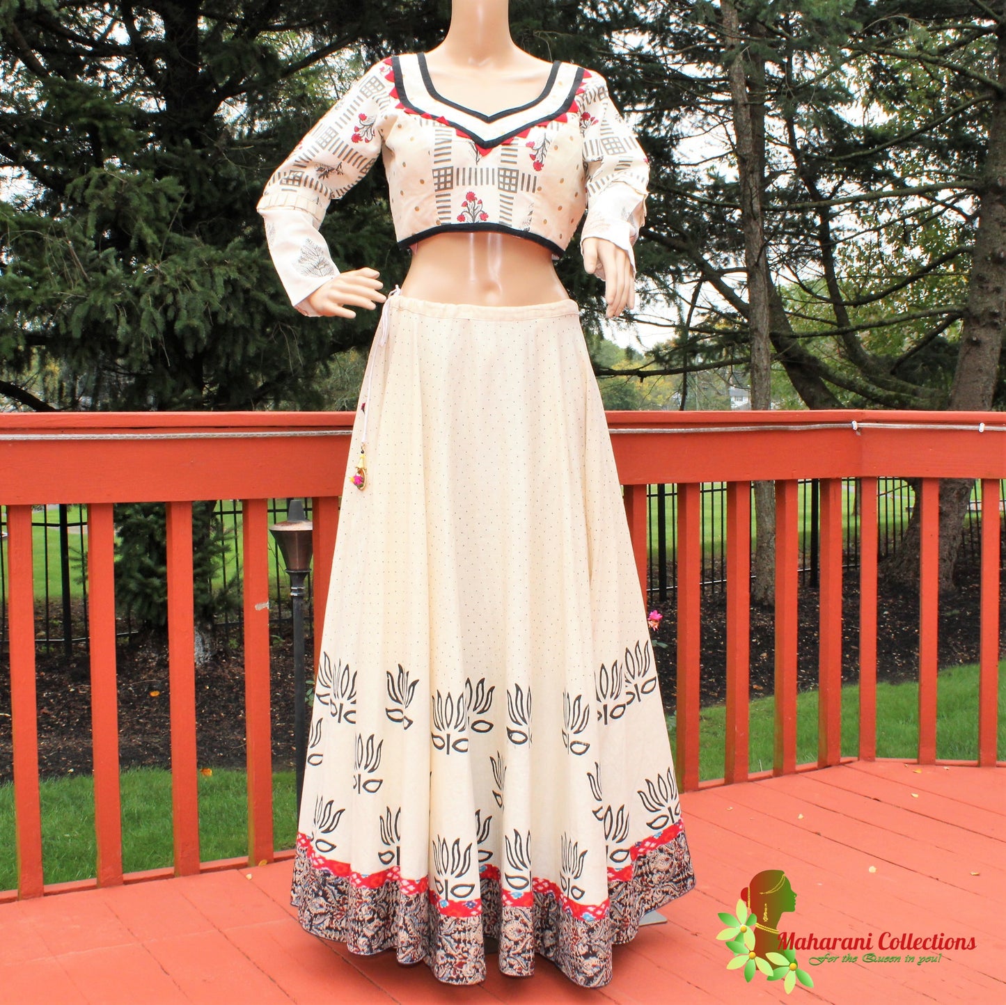 Maharani's Festive Chania Choli with Dupatta - Cream (M)