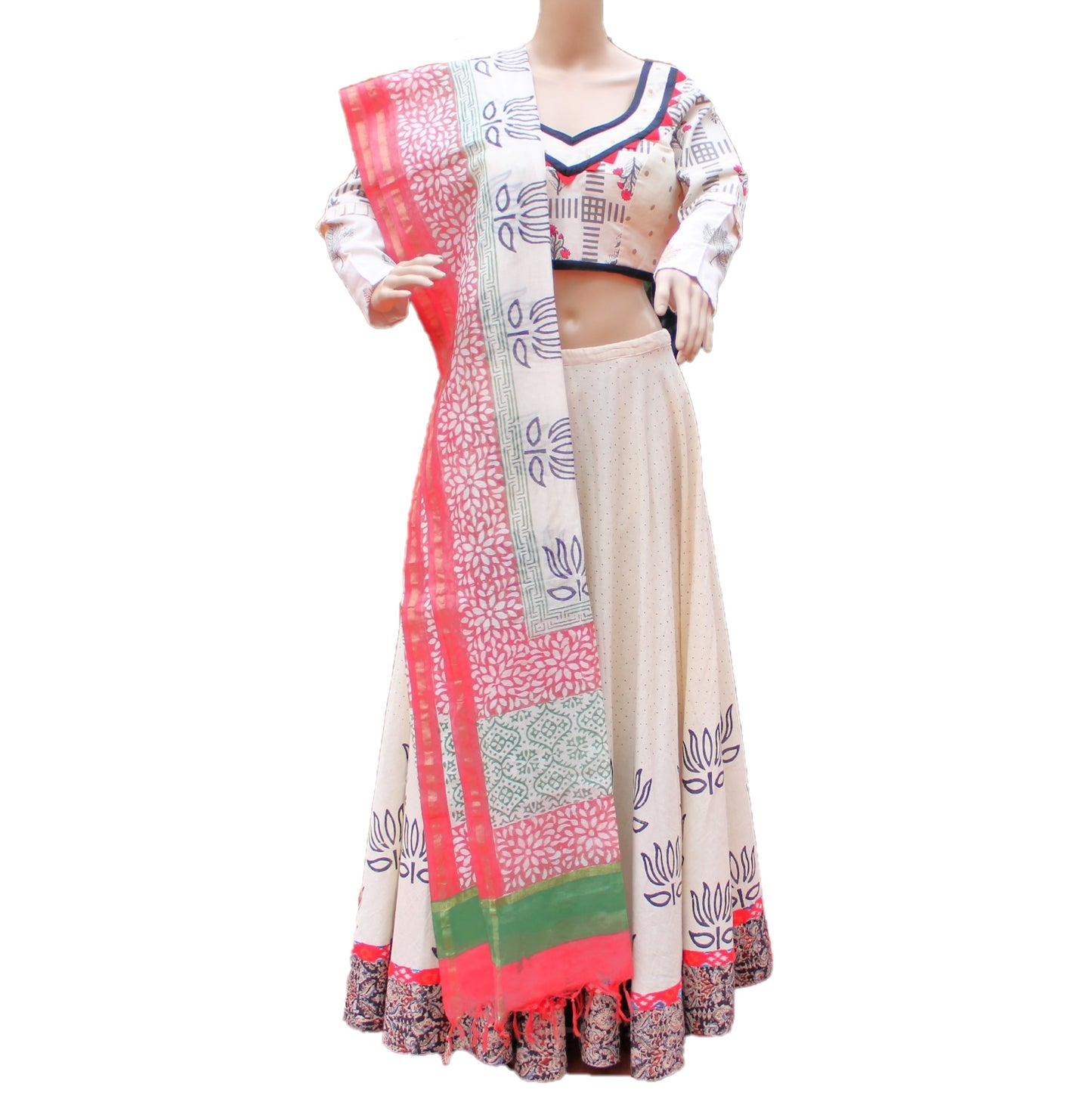 Maharani's Festive Chania Choli with Dupatta - Cream (M)