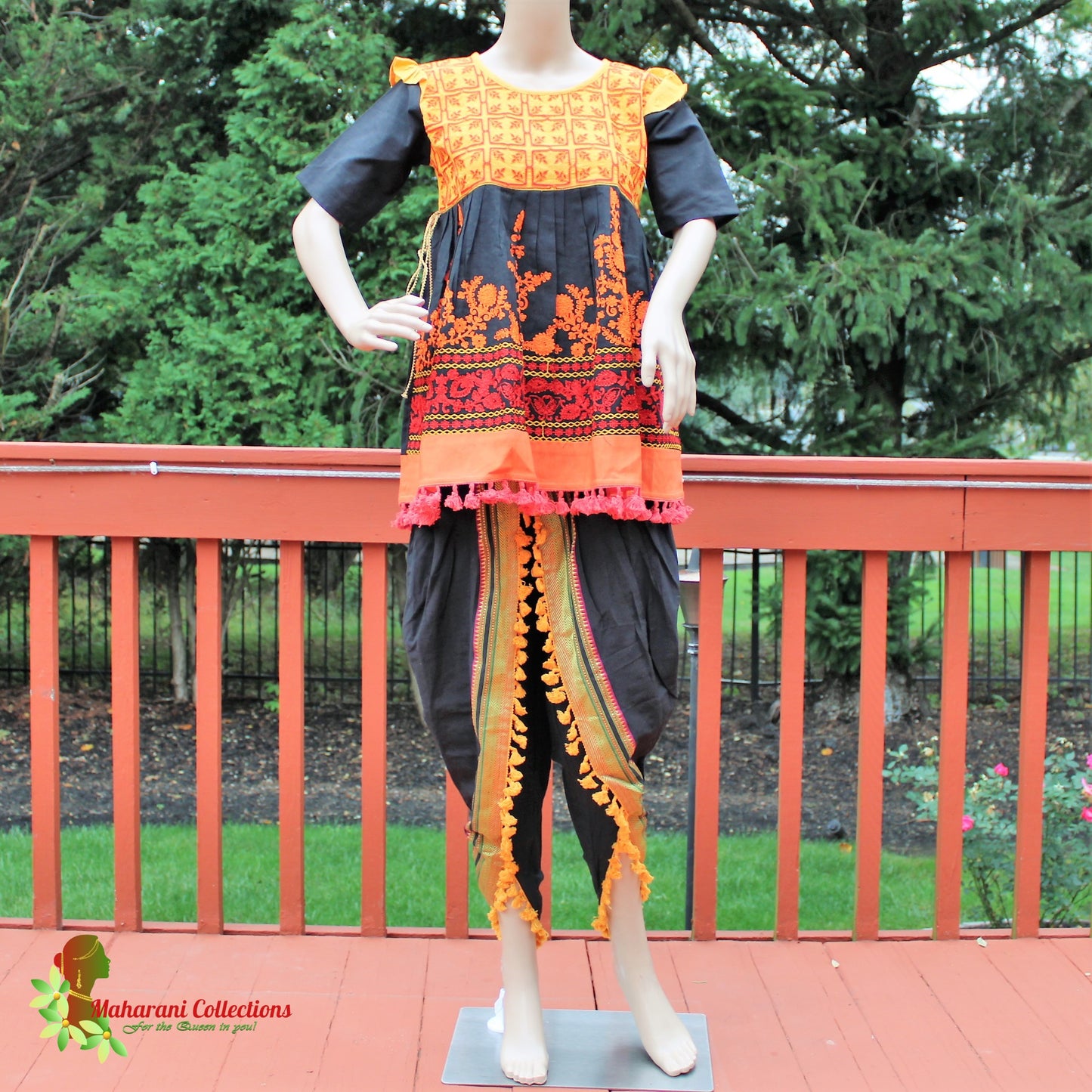 Maharani's Tulip Pant and Choli (Dhoti Choli) - Yellow/Black (L)
