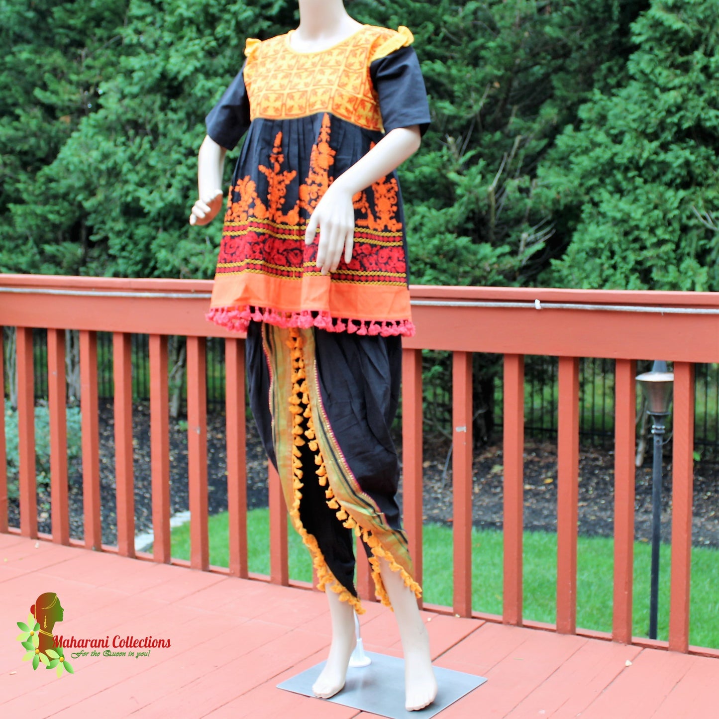 Maharani's Tulip Pant and Choli (Dhoti Choli) - Yellow/Black (L)
