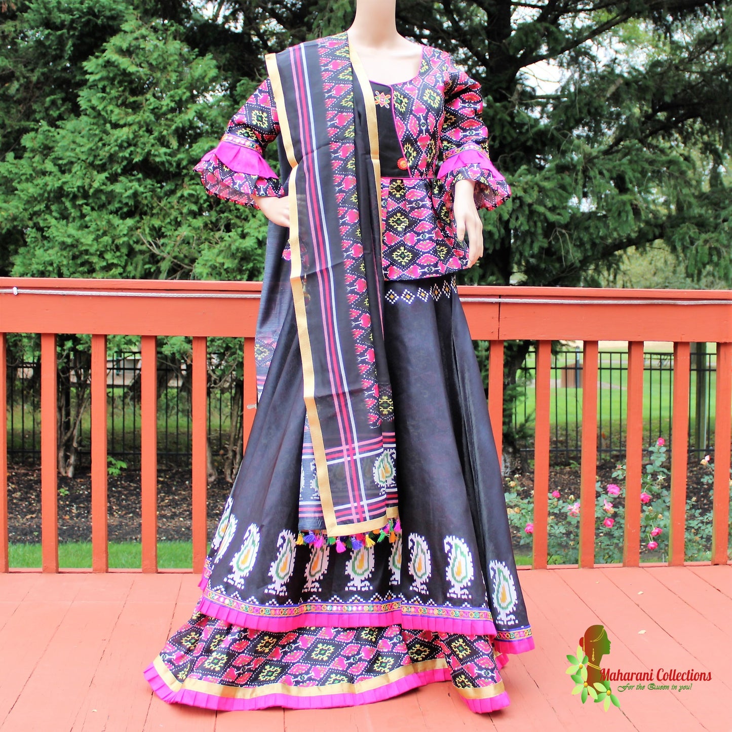 Maharani's Festive Chania Choli with Dupatta - Pink/Black (M)