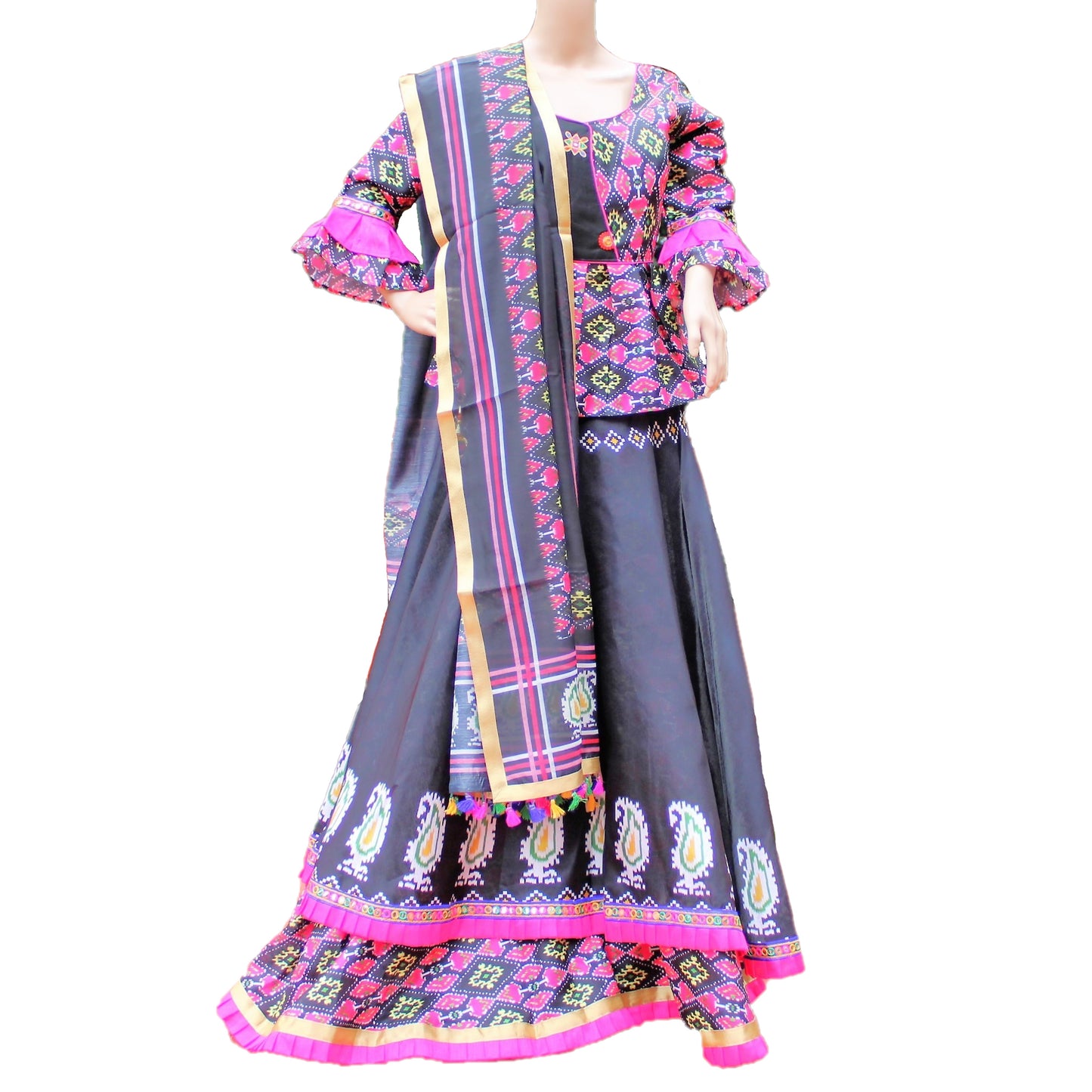 Maharani's Festive Chania Choli with Dupatta - Pink/Black (M)