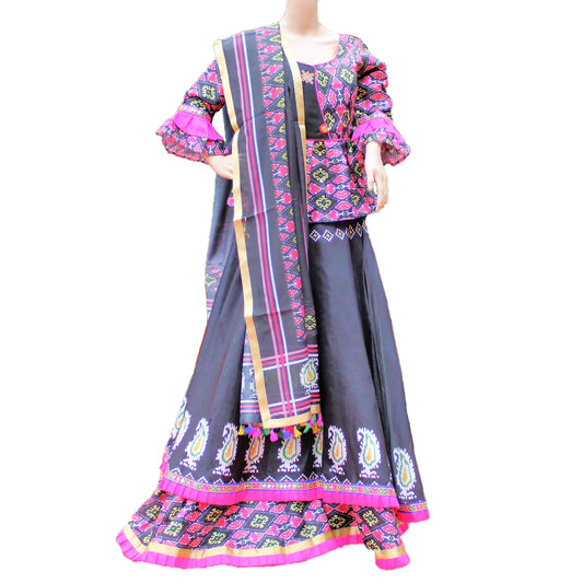Maharani's Festive Chania Choli with Dupatta - Pink/Black (M)
