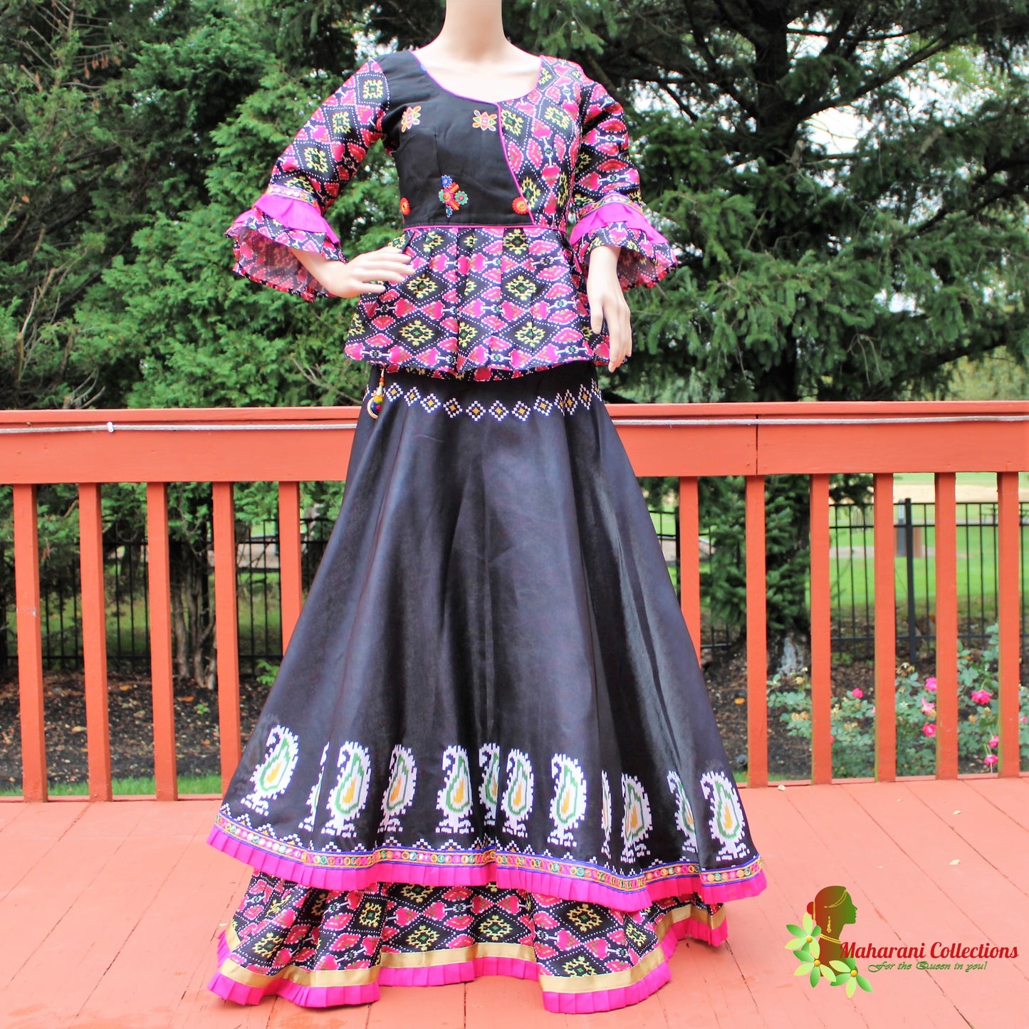 Maharani's Festive Chania Choli with Dupatta - Pink/Black (M)