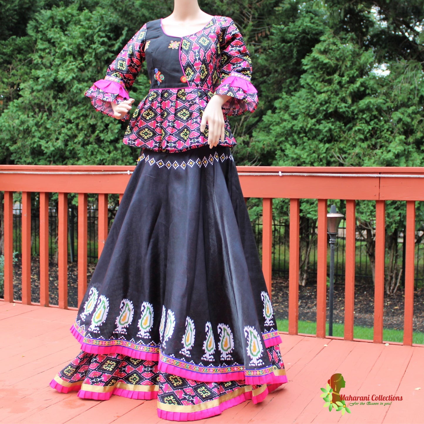 Maharani's Festive Chania Choli with Dupatta - Pink/Black (M)