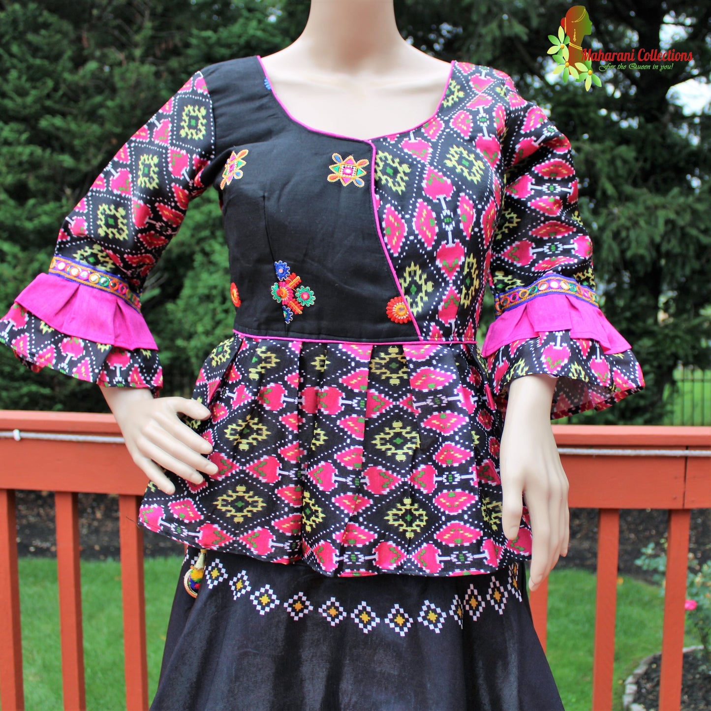 Maharani's Festive Chania Choli with Dupatta - Pink/Black (M)