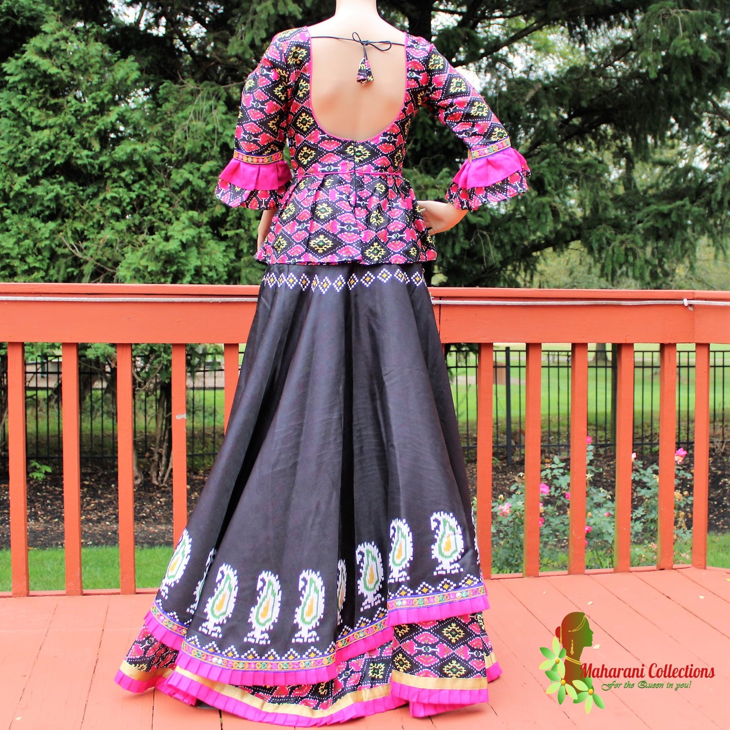 Maharani's Festive Chania Choli with Dupatta - Pink/Black (M)