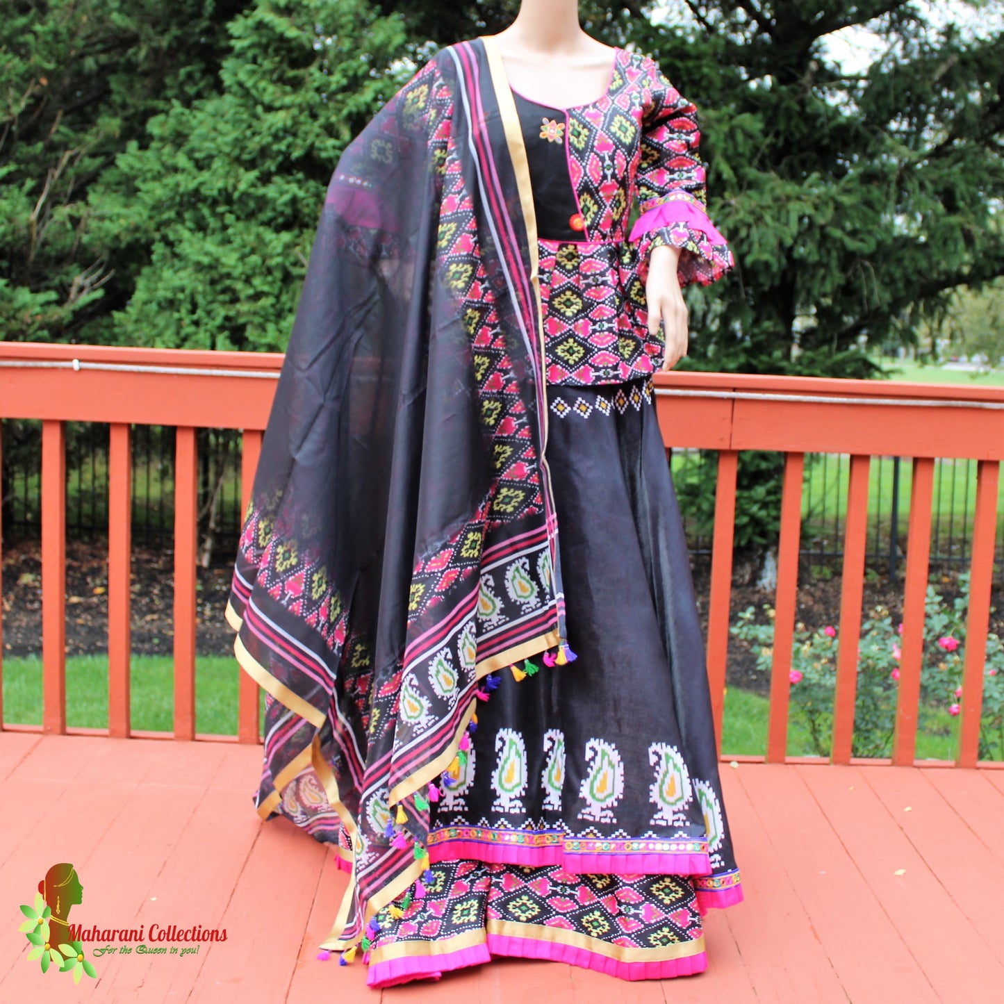 Maharani's Festive Chania Choli with Dupatta - Pink/Black (M)