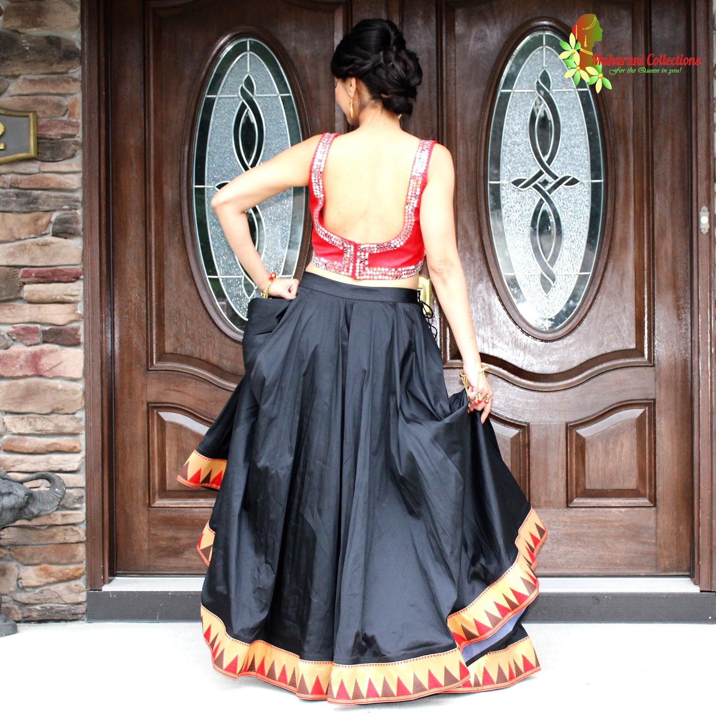 Maharani's Pure Banarasi Silk Lehenga - Red & Black