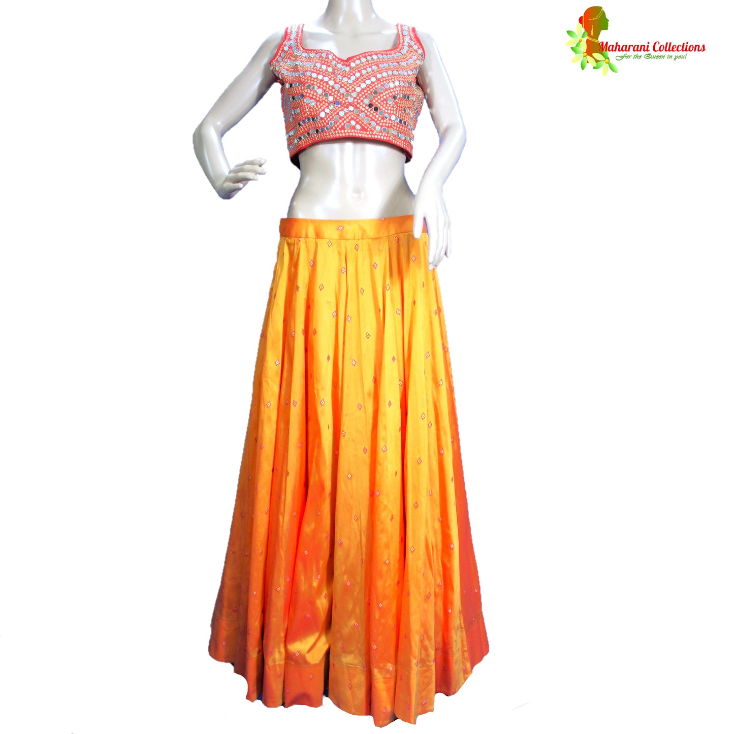 Maharani's Pure Silk Chania Choli - Red/Orange (M)