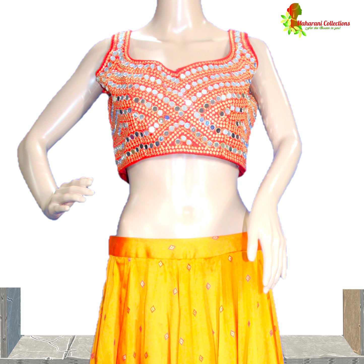 Maharani's Pure Silk Chania Choli - Red/Orange (M)