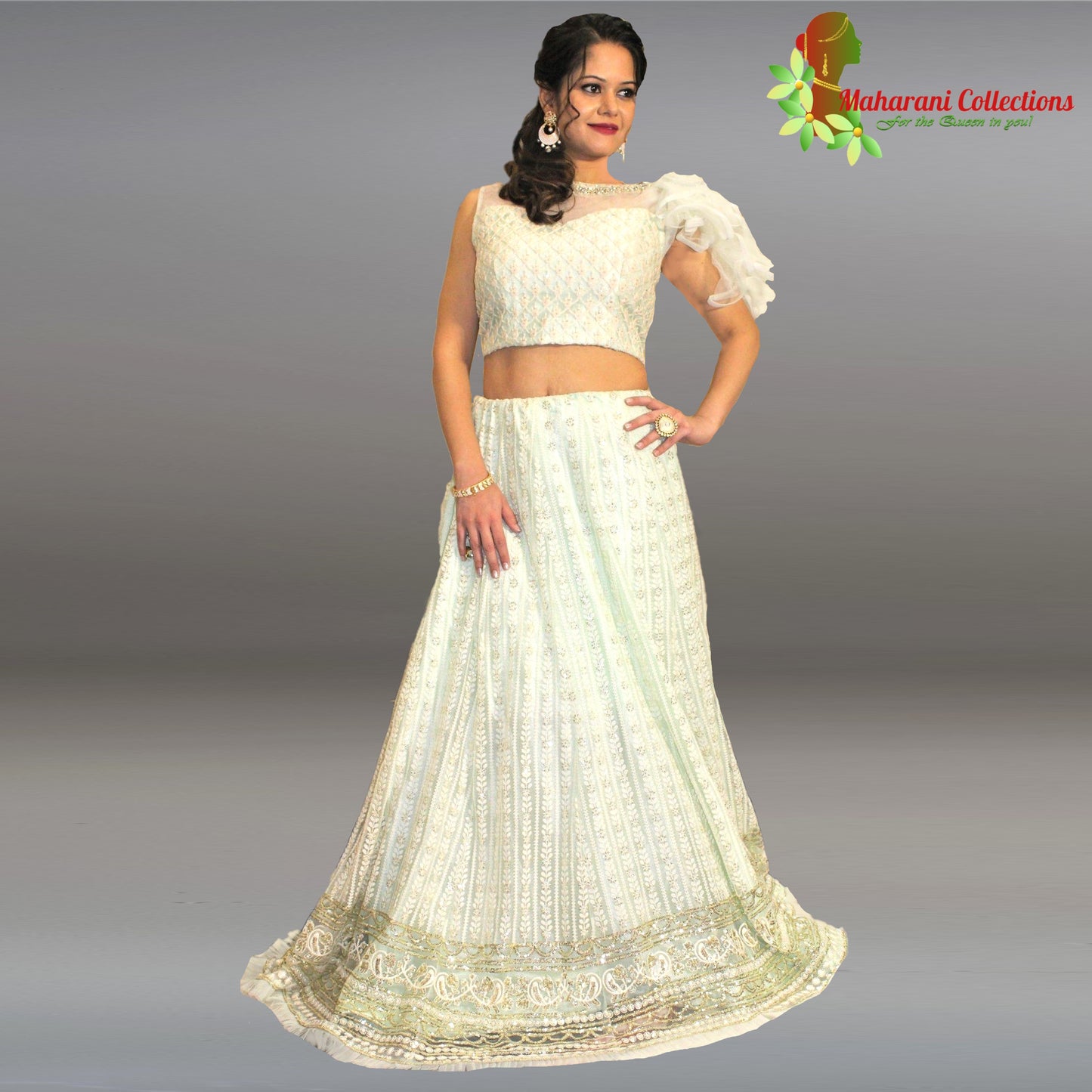 Maharani's Designer Net Silk Lehenga Choli - Light Sea Green