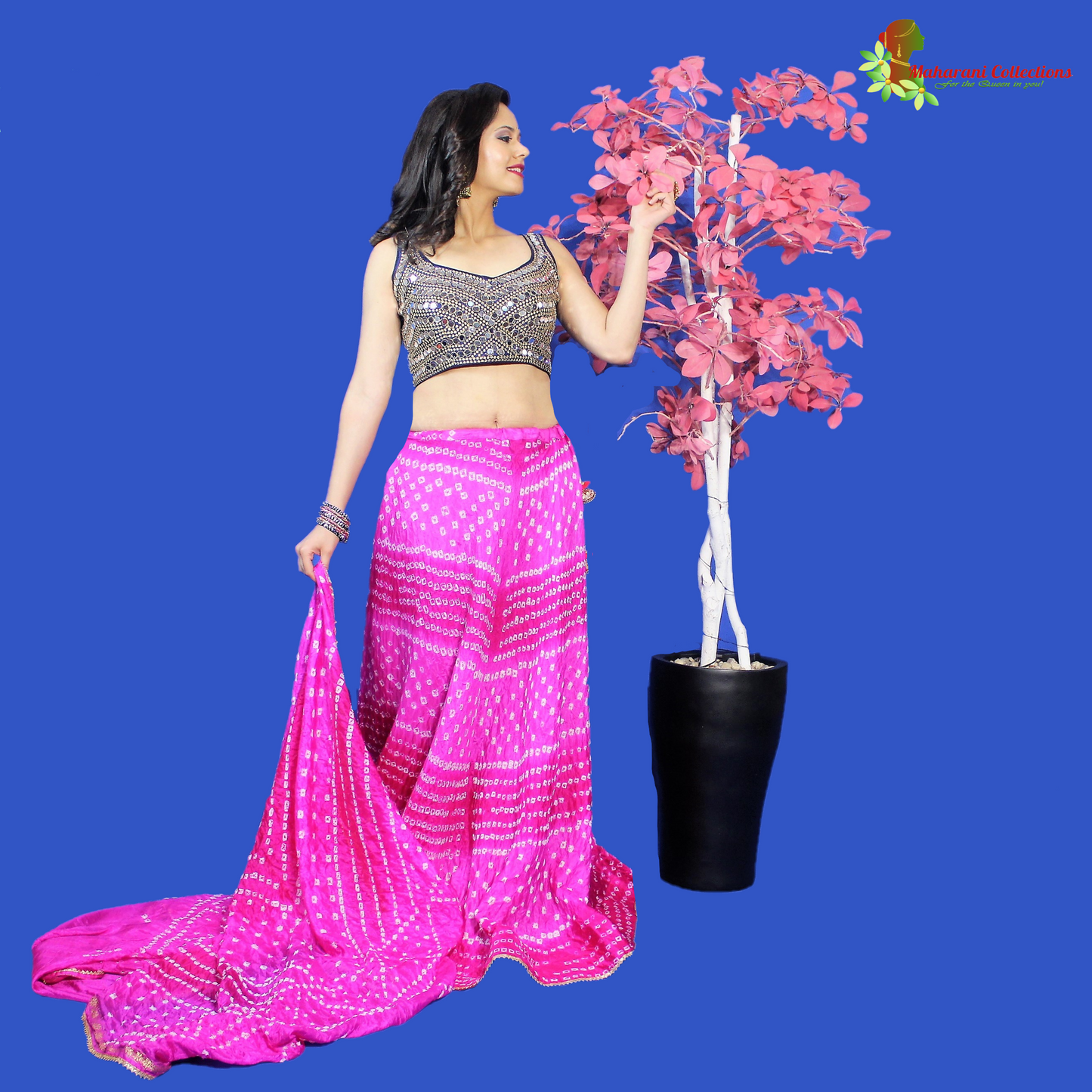 Silk Bandhej Lehenga Choli - Pink with Gotta Patti Work
