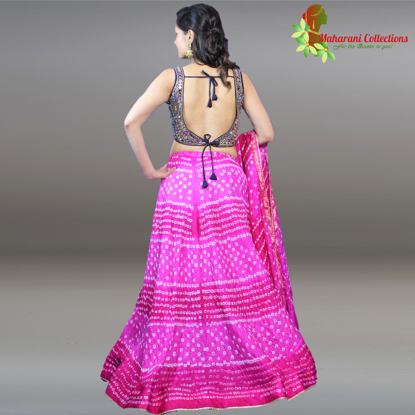 Silk Bandhej Lehenga Choli - Pink with Gotta Patti Work