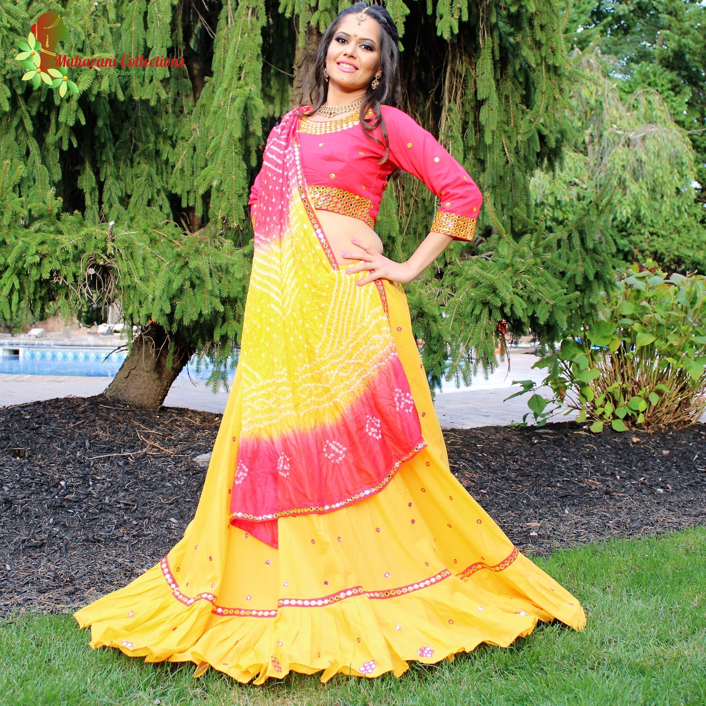 Maharani's Festive Chania Choli with Dupatta - Red/Yellow (L)