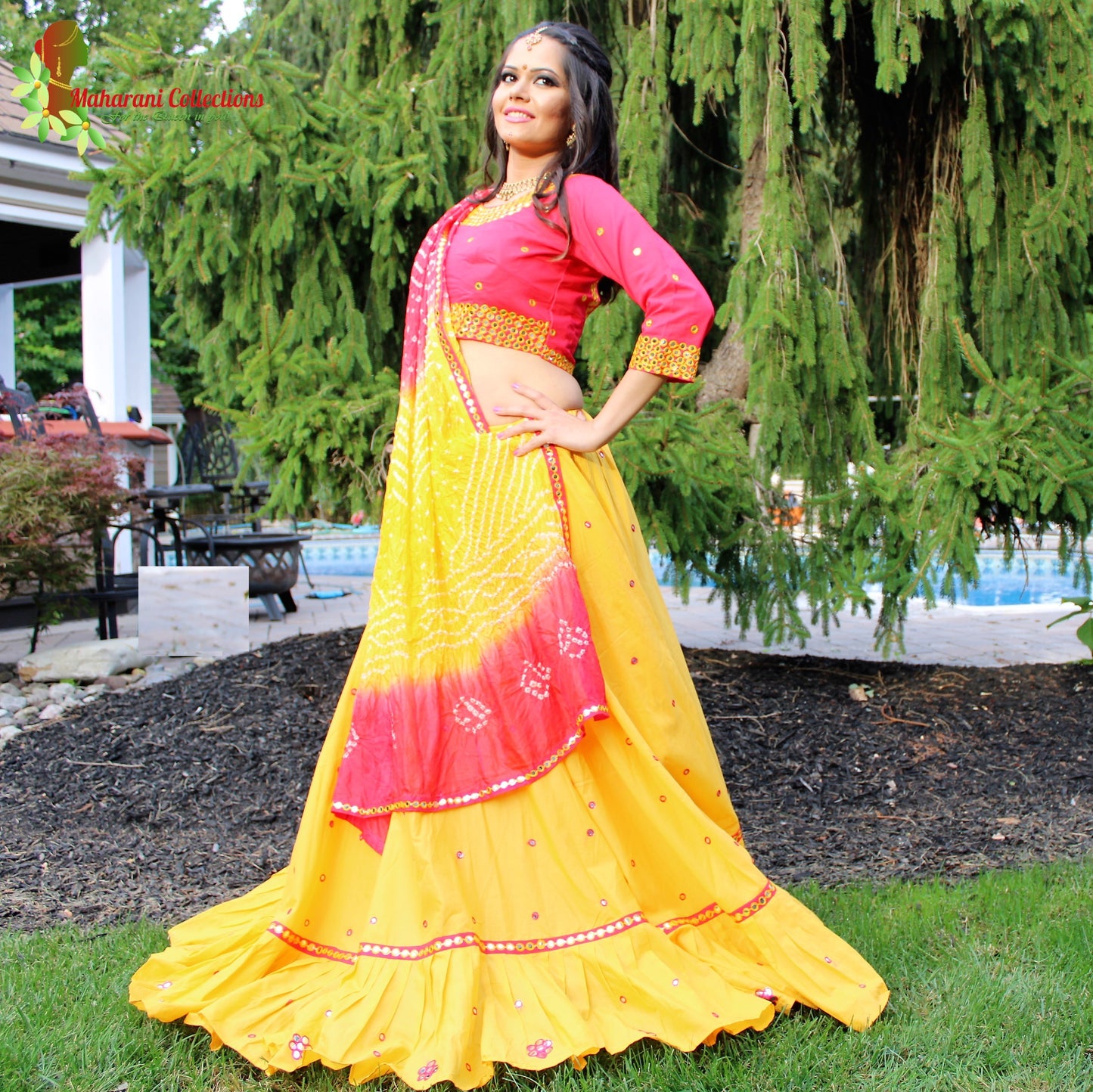 Maharani's Festive Chania Choli with Dupatta - Red/Yellow (L)