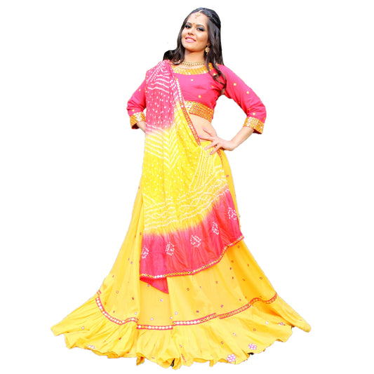 Maharani's Festive Chania Choli with Dupatta - Red/Yellow (L)