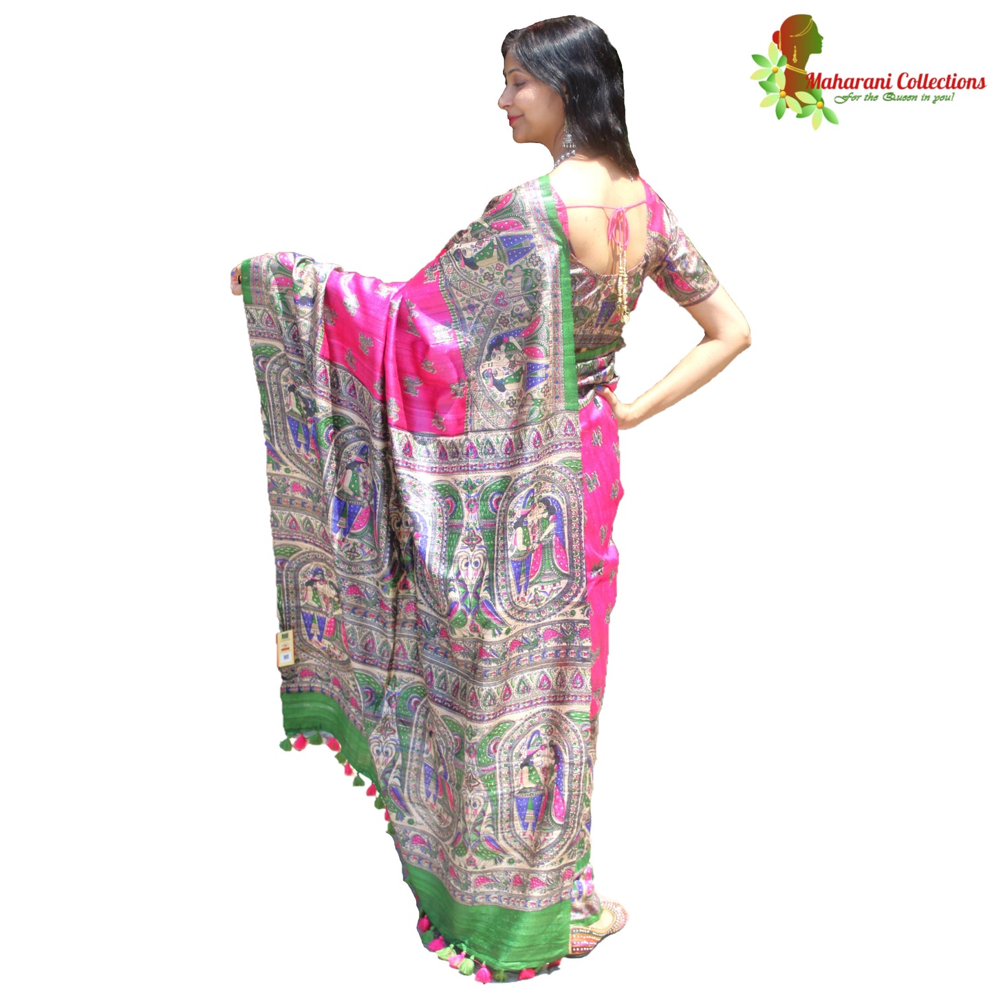 Maharani's Pure Tussar Silk Saree (Silk Mark) - Magenta with Madhubani Hand Painting