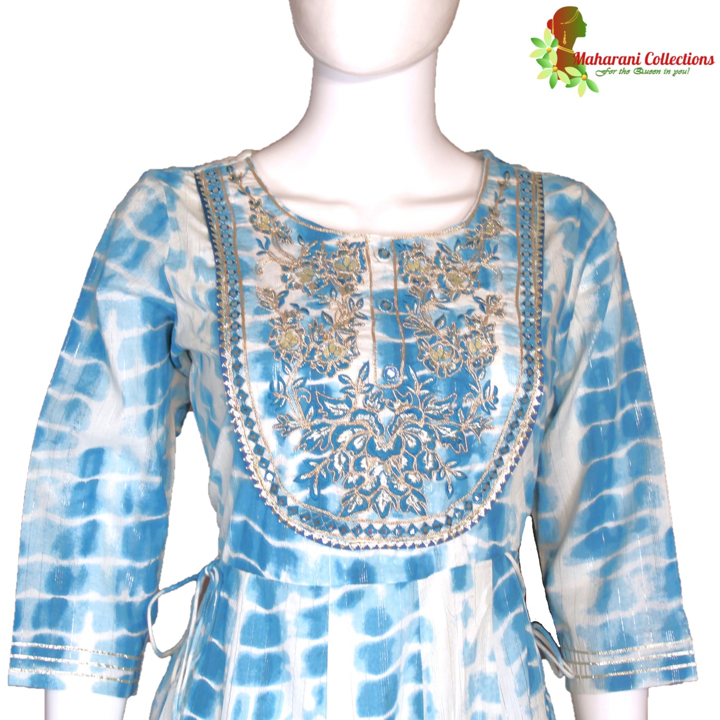 Maharani's Long Dress - Pure Cotton - Blue (M)