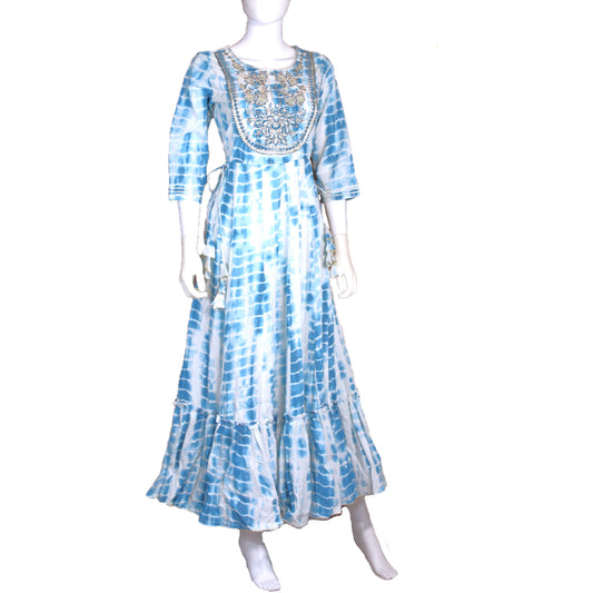 Maharani's Long Dress - Pure Cotton - Blue (M)