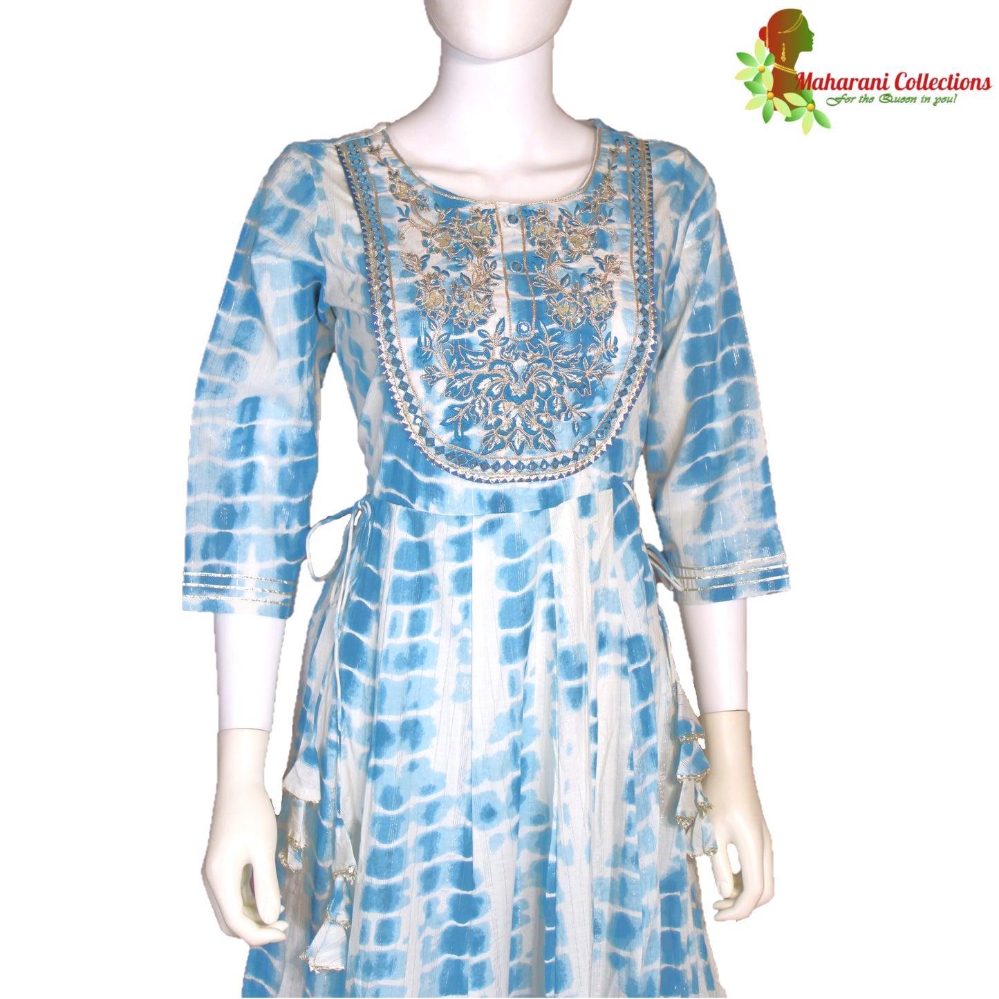 Maharani's Long Dress - Pure Cotton - Blue (M)