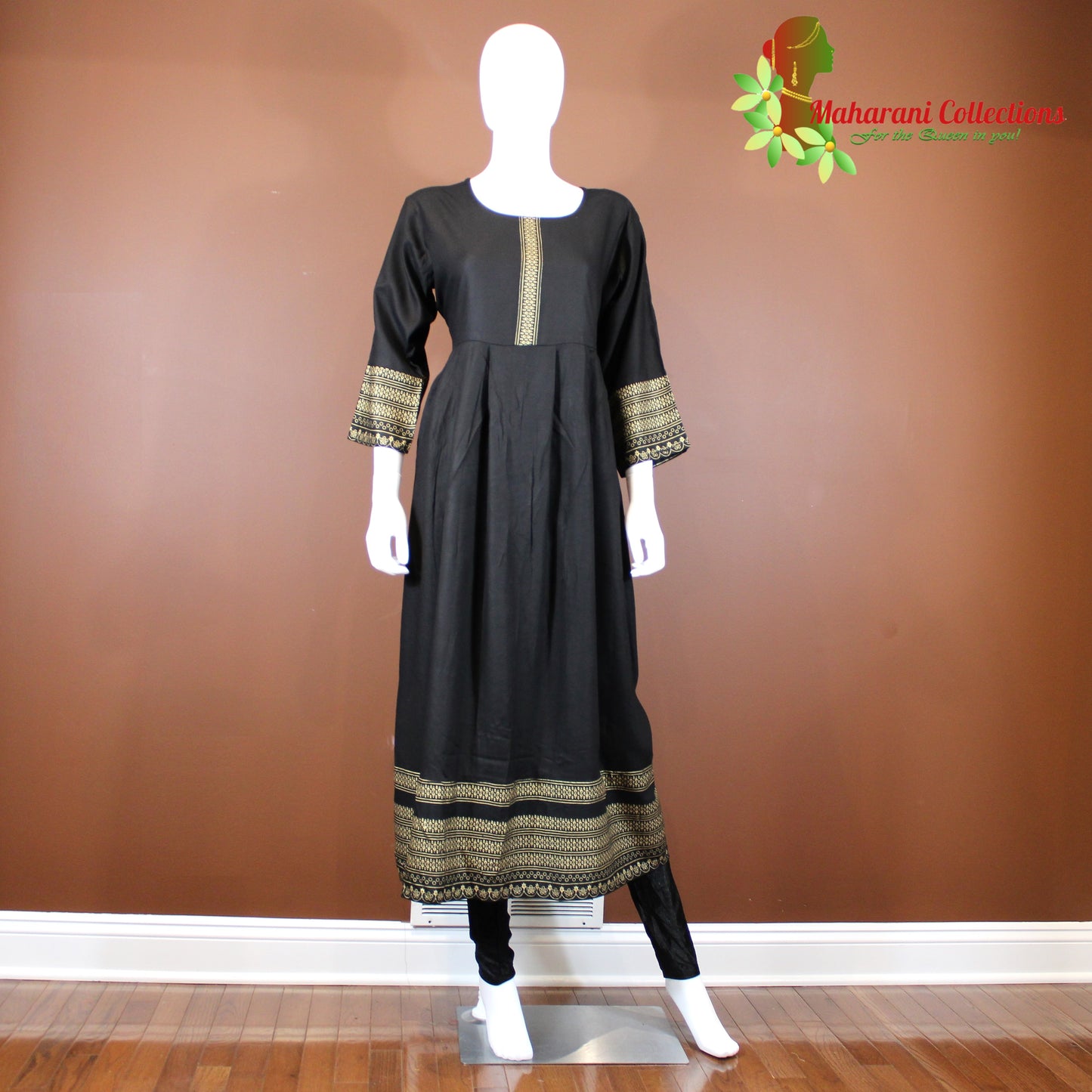 Maharani's Designer Anarkali Suit - Black (XL) - Muslin Silk