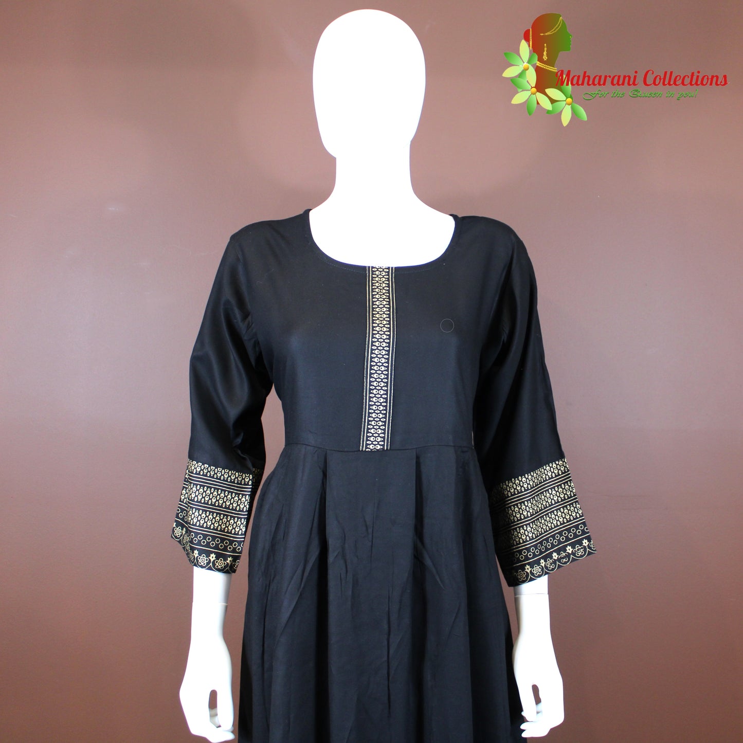 Maharani's Designer Anarkali Suit - Black (XL) - Muslin Silk